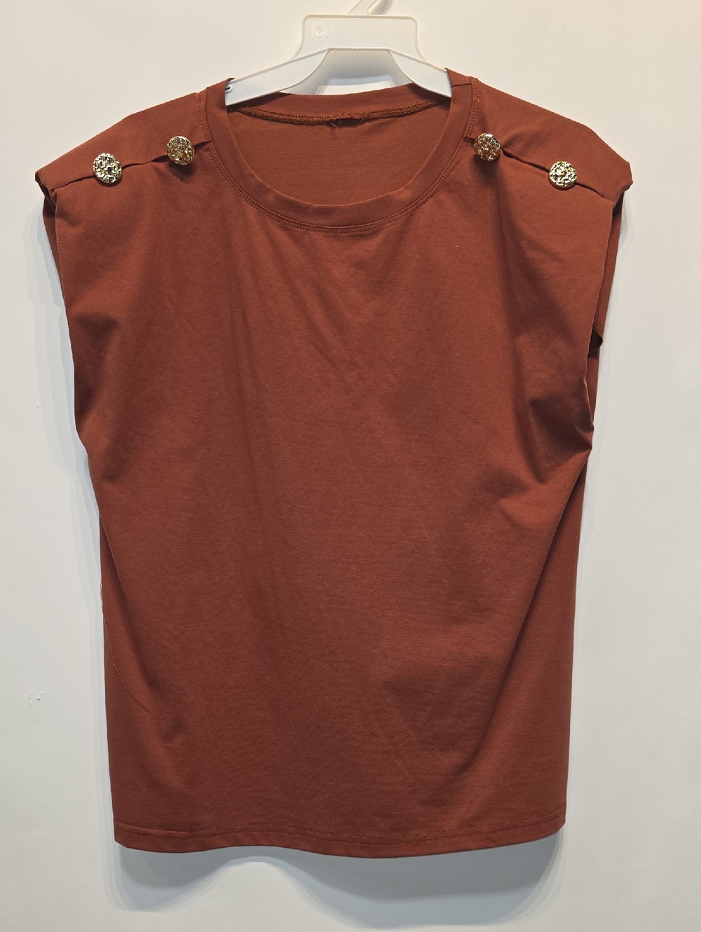 Sleeveless Button-Trim Tee in Rust